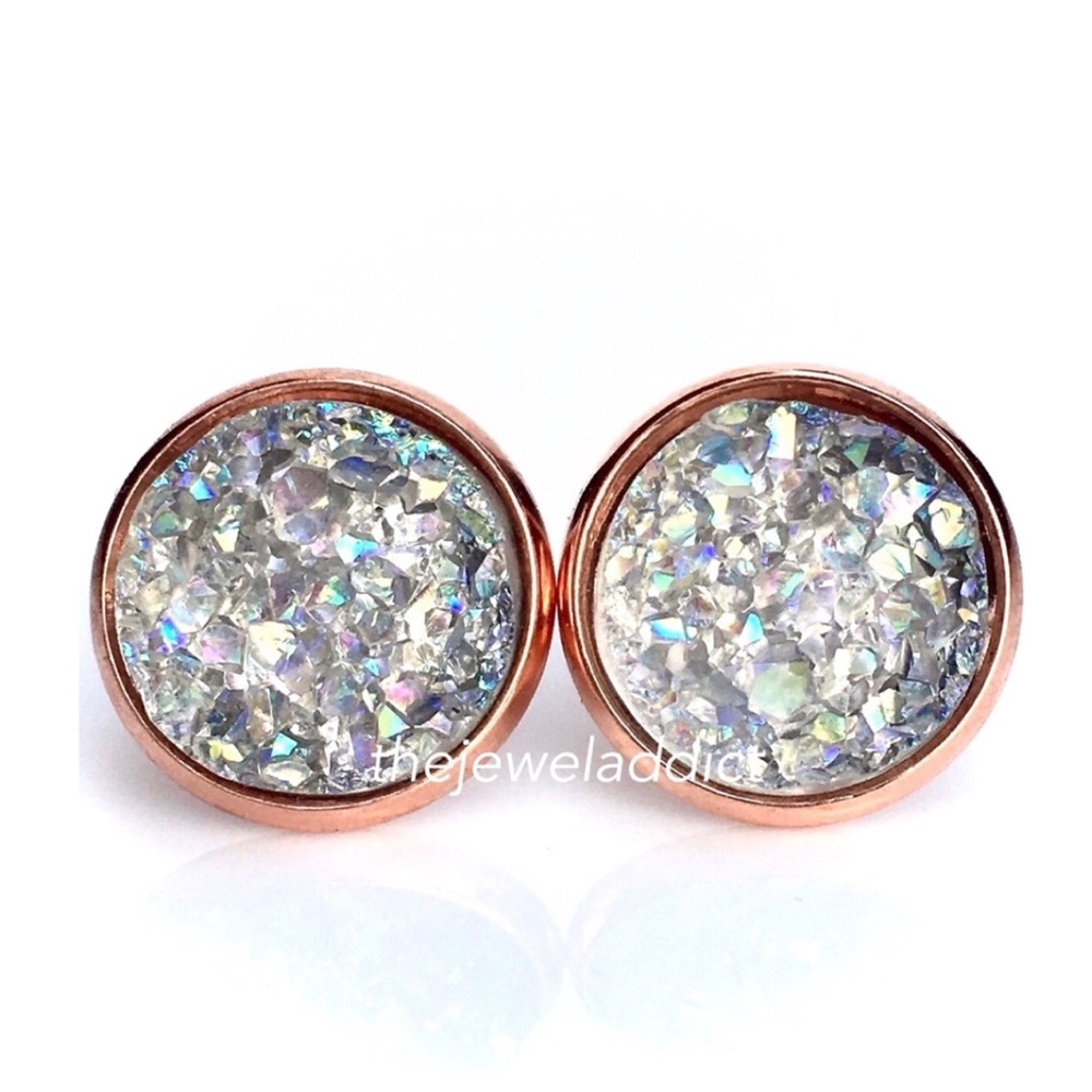 3 for 15🎀smokey Crystal faux Druzy studs - Picture 1 of 5